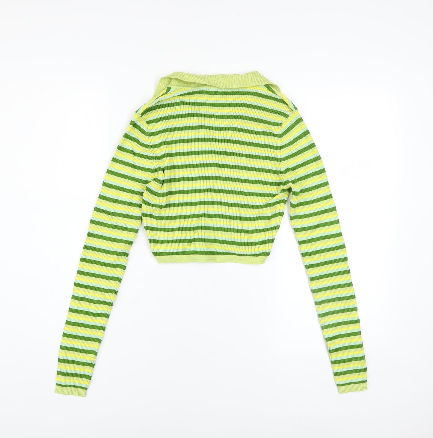 STR Women’s Green Striped Collared Cropped Knit Top Size 12
