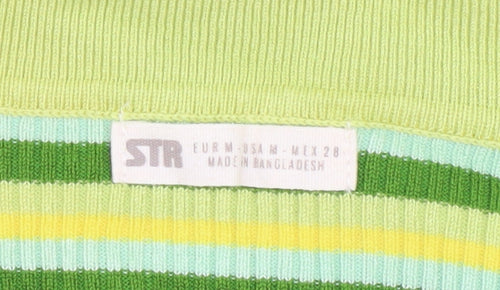 STR Women’s Green Striped Collared Cropped Knit Top Size 12