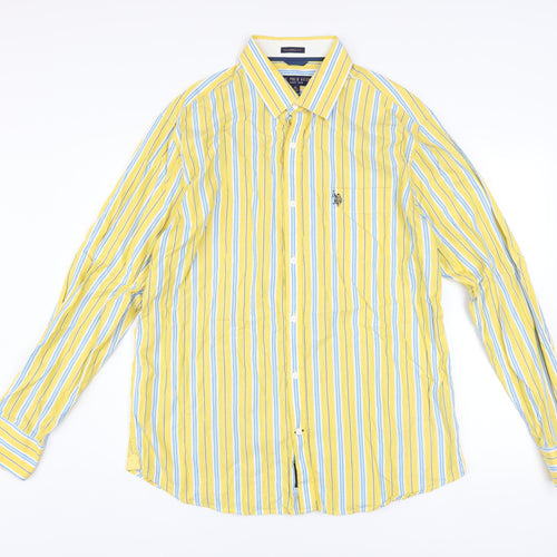 U.S. Polo Assn. Men's Yellow Striped Cotton Button-Up Shirt XL