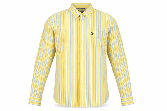 Front view of U.S. Polo Assn. Men's Yellow Striped Cotton Button-Up Shirt XL