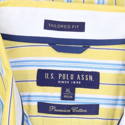 U.S. Polo Assn. Men's Yellow Striped Cotton Button-Up Shirt XL