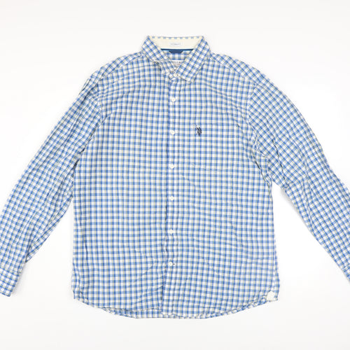 U.S. Polo Assn. Men's Blue Check Tailored Fit Cotton Long Sleeve Shirt XL