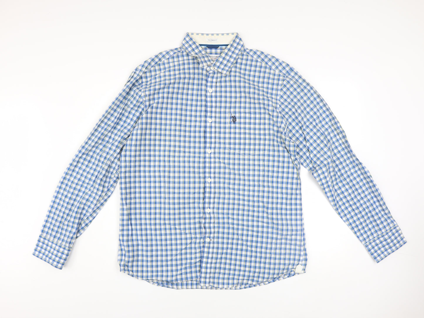 U.S. Polo Assn. Men's Blue Check Tailored Fit Cotton Long Sleeve Shirt XL