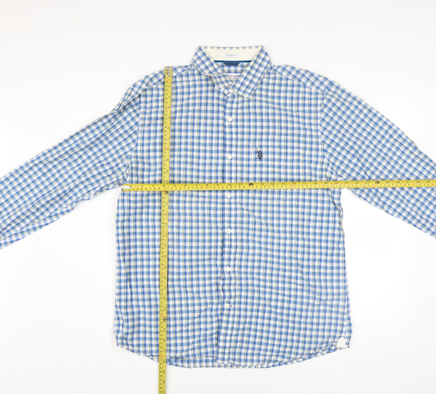 U.S. Polo Assn. Men's Blue Check Tailored Fit Cotton Long Sleeve Shirt XL