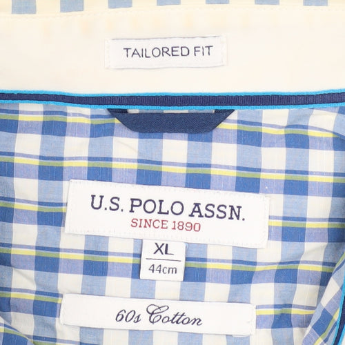 U.S. Polo Assn. Men's Blue Check Tailored Fit Cotton Long Sleeve Shirt XL