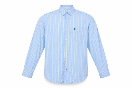 Front view of U.S. Polo Assn. Men’s Blue Striped Cotton Button-Up Shirt XL Tailored Fit