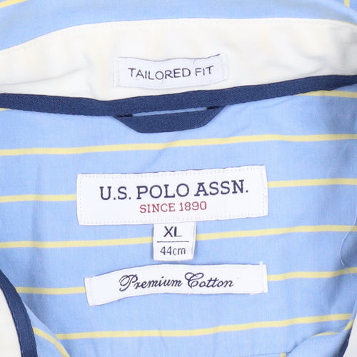 U.S. Polo Assn. Men’s Blue Striped Cotton Button-Up Shirt XL Tailored Fit