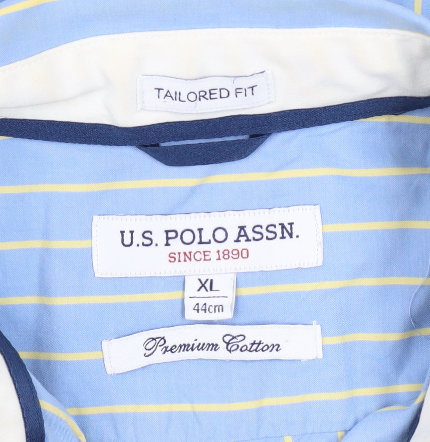 U.S. Polo Assn. Men’s Blue Striped Cotton Button-Up Shirt XL Tailored Fit