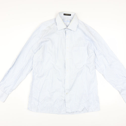 Louis Philippe Men's Blue Striped Classic Fit Cotton Shirt Size 42