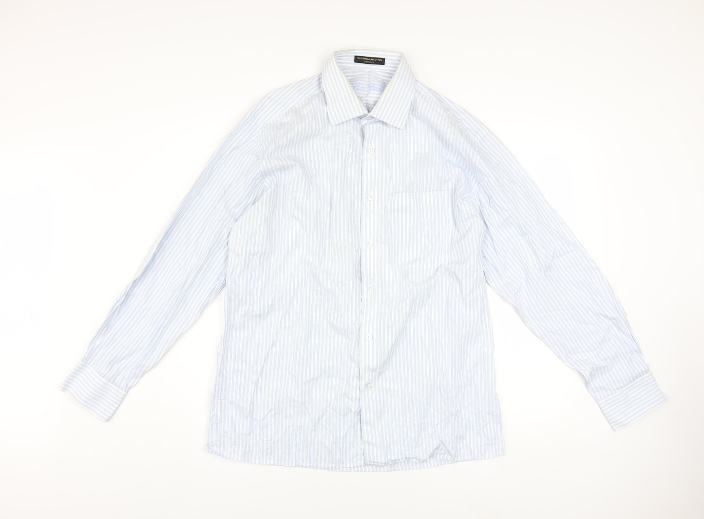 Louis Philippe Men's Blue Striped Classic Fit Cotton Shirt Size 42