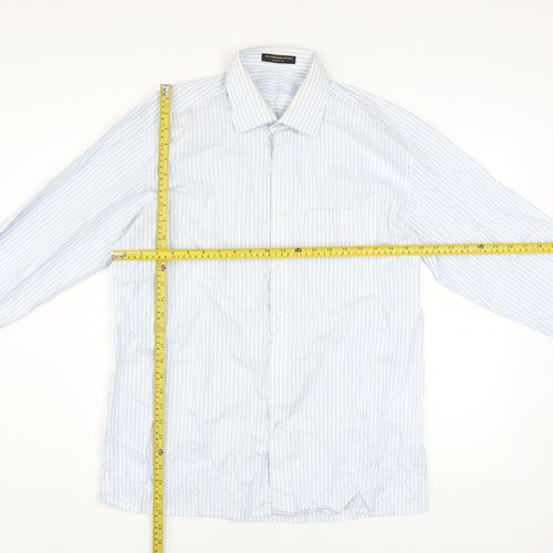 Louis Philippe Men's Blue Striped Classic Fit Cotton Shirt Size 42