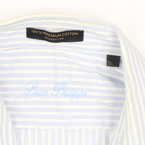 Louis Philippe Men's Blue Striped Classic Fit Cotton Shirt Size 42
