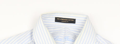 Louis Philippe Men's Blue Striped Classic Fit Cotton Shirt Size 42