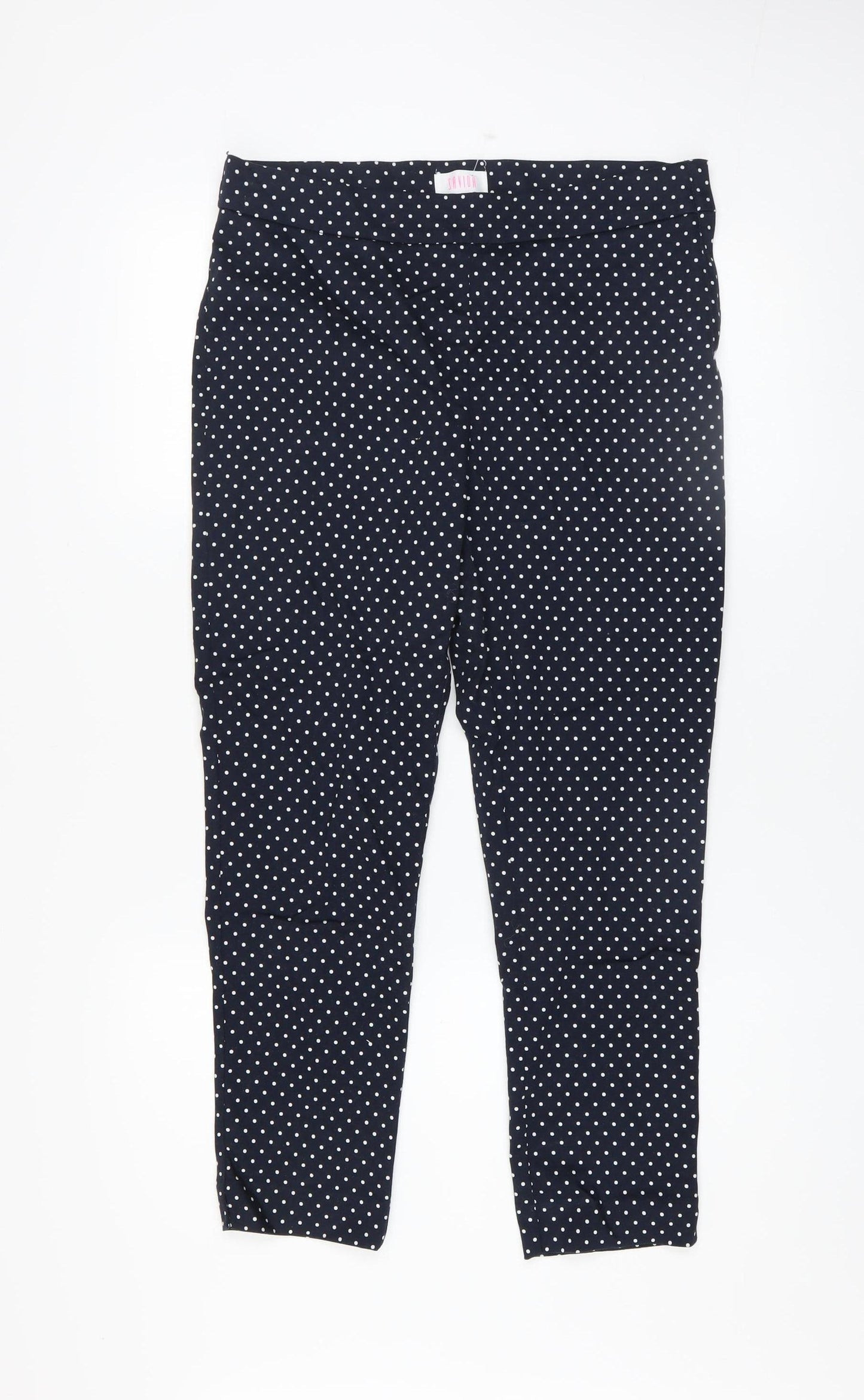 Savida Women’s Blue Polka Dot Slim Leg Stretch Cotton Trousers Size 12