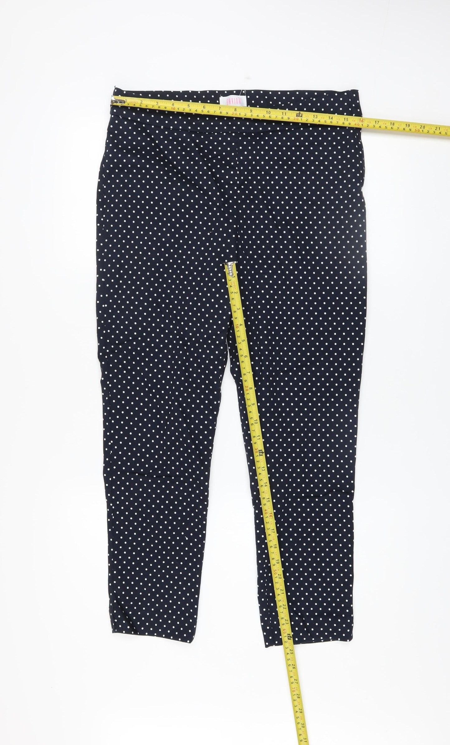 Savida Women’s Blue Polka Dot Slim Leg Stretch Cotton Trousers Size 12