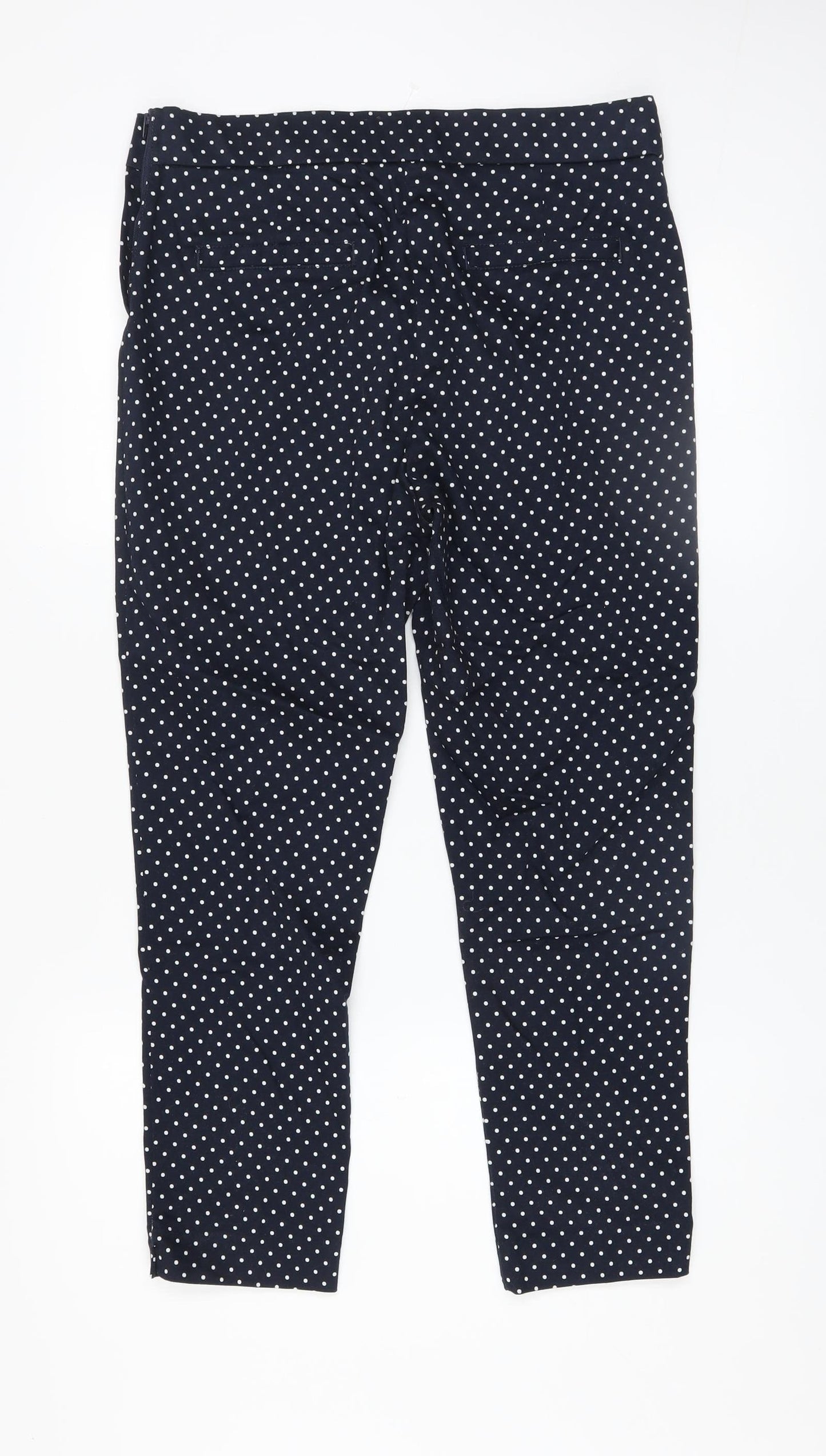 Savida Women’s Blue Polka Dot Slim Leg Stretch Cotton Trousers Size 12
