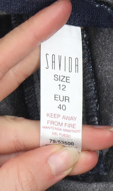 Savida Women’s Blue Polka Dot Slim Leg Stretch Cotton Trousers Size 12