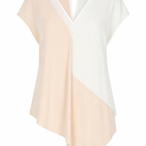 Zara Women Beige White Colourblock V-Neck Tunic Blouse Size M