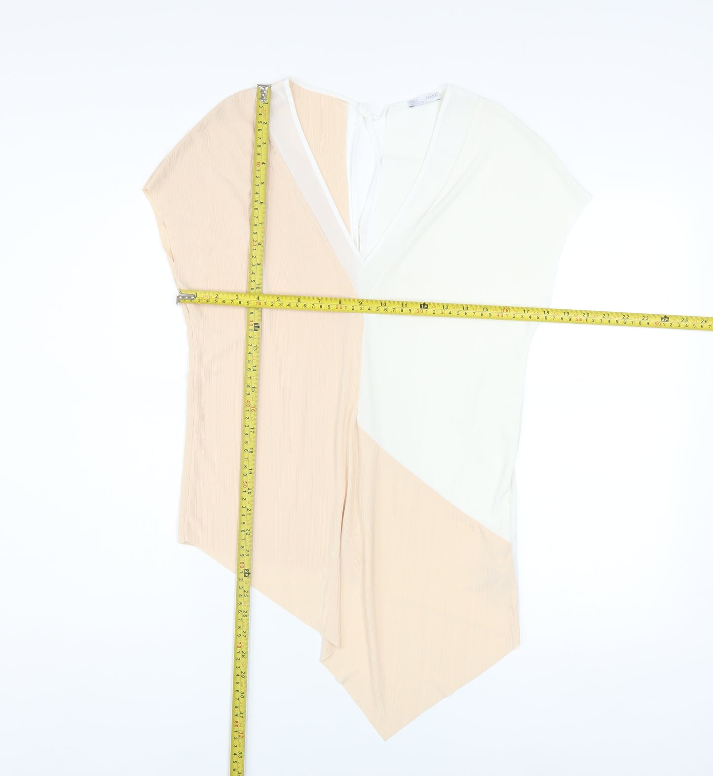 Zara Women Beige White Colourblock V-Neck Tunic Blouse Size M