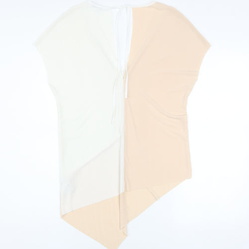 Zara Women Beige White Colourblock V-Neck Tunic Blouse Size M