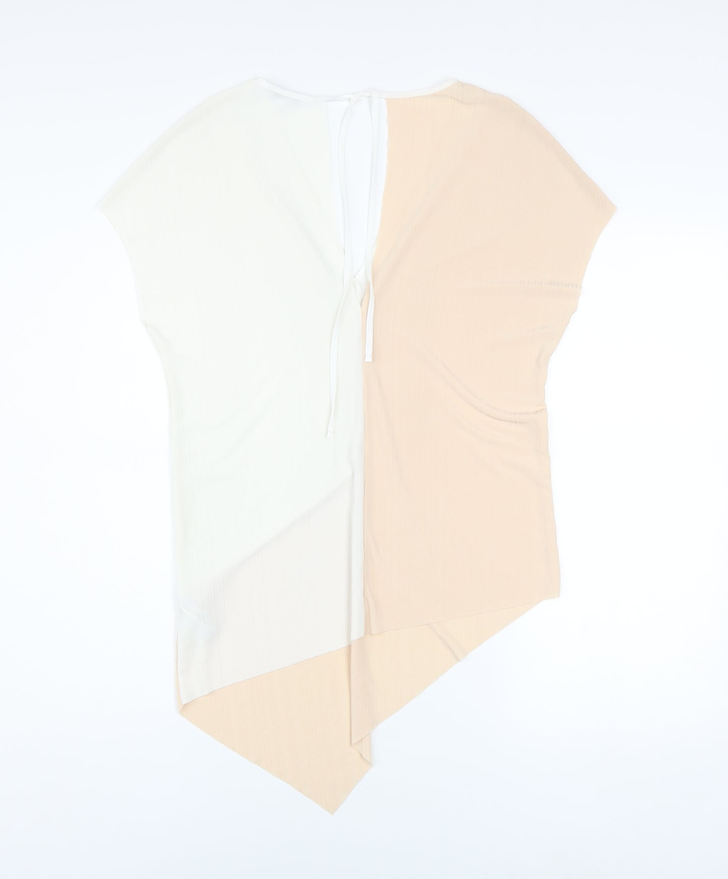Zara Women Beige White Colourblock V-Neck Tunic Blouse Size M