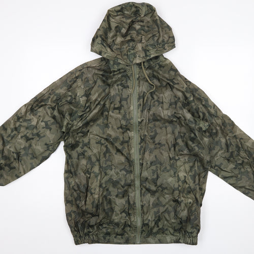 Cotton Traders Men’s Green Camouflage Hooded Windbreaker Jacket Size S