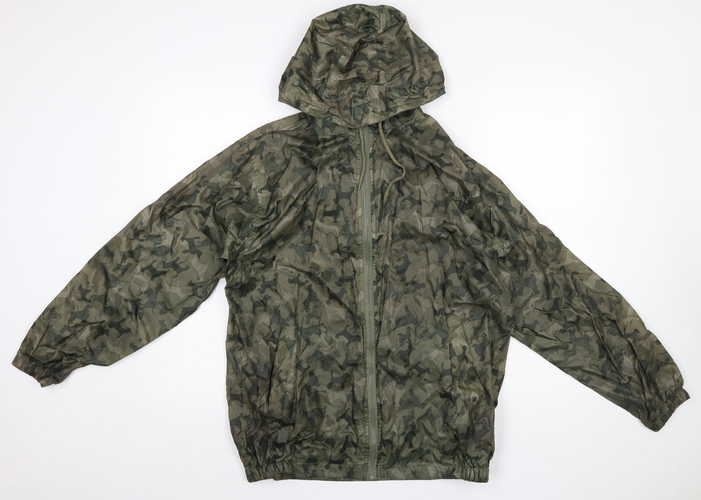 Cotton Traders Men’s Green Camouflage Hooded Windbreaker Jacket Size S