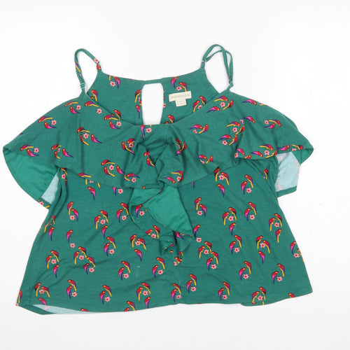 Monsoon Women's Green Parrot Print Ruffle Camisole Top Size 18