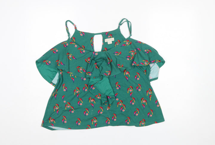 Monsoon Women's Green Parrot Print Ruffle Camisole Top Size 18