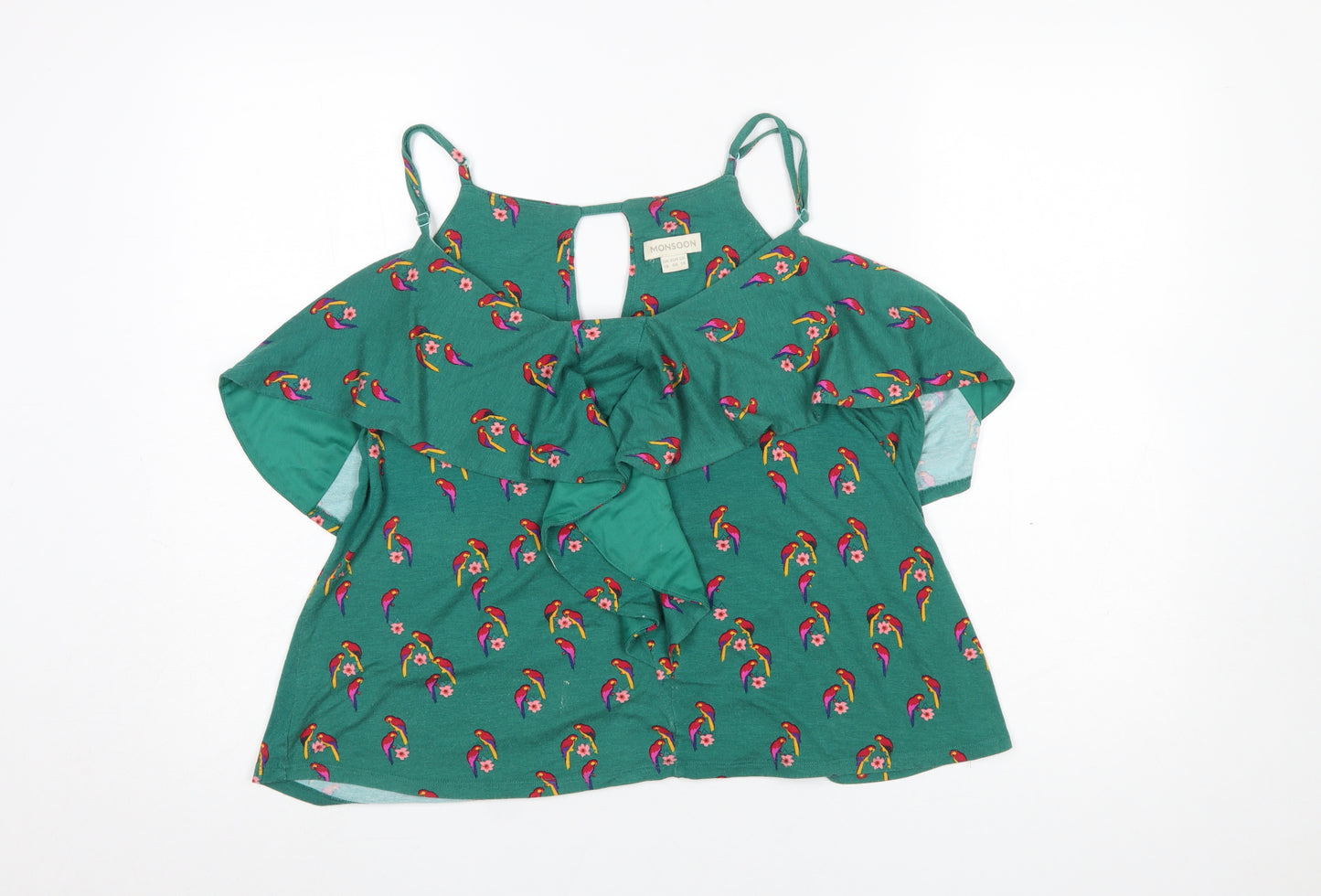Monsoon Women's Green Parrot Print Ruffle Camisole Top Size 18