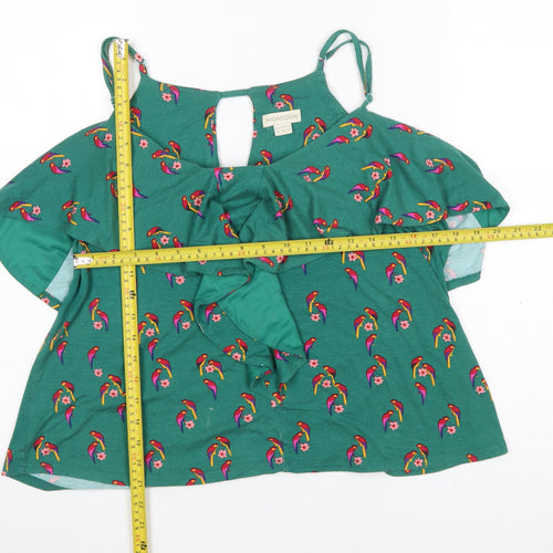 Monsoon Women's Green Parrot Print Ruffle Camisole Top Size 18