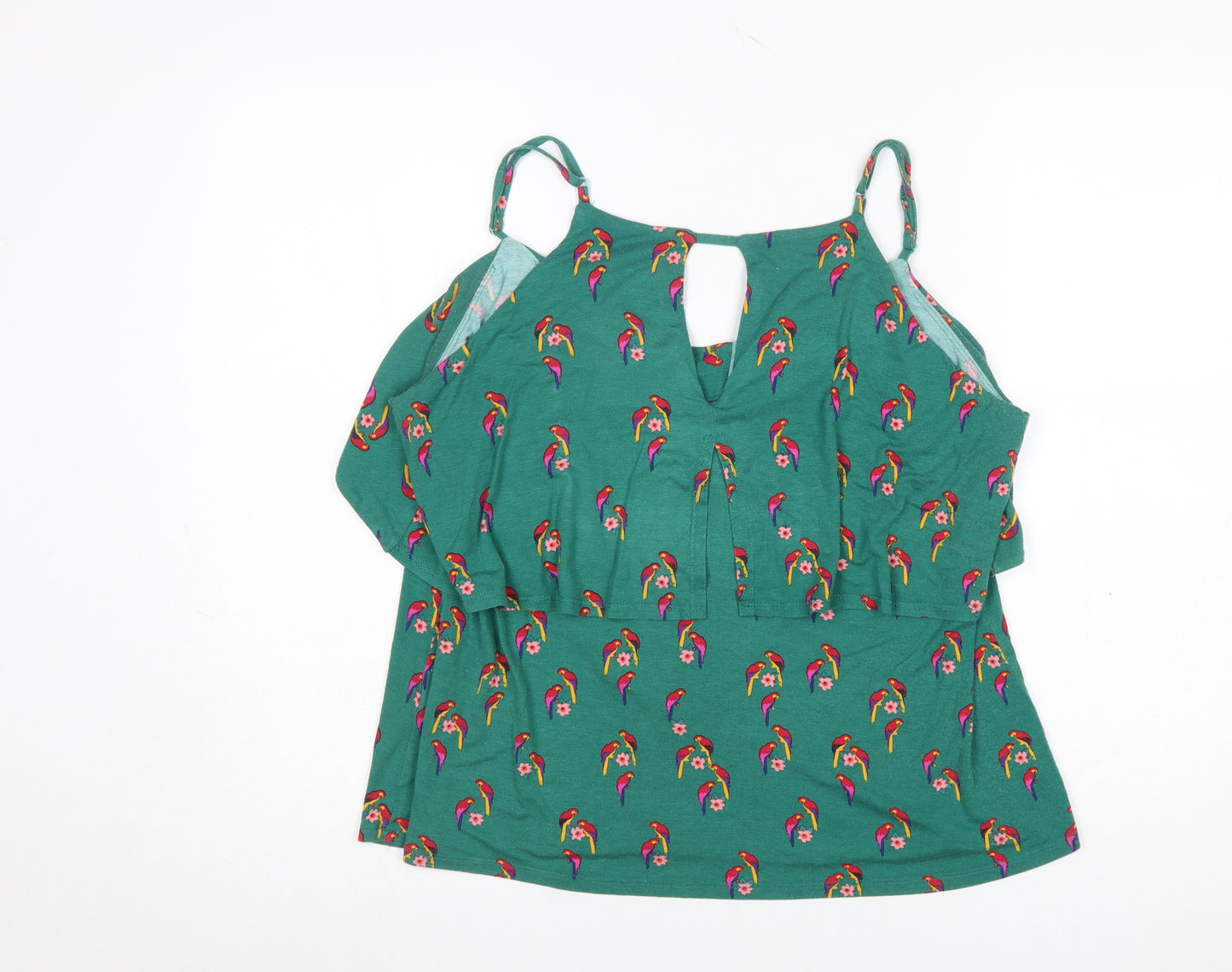 Monsoon Women's Green Parrot Print Ruffle Camisole Top Size 18