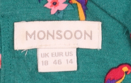 Monsoon Women's Green Parrot Print Ruffle Camisole Top Size 18