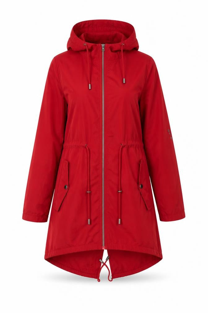 Front view of Atmosphere Women's Red Parka Jacket Hooded Lightweight S