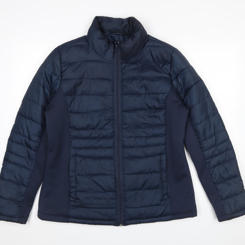 Janina Womens Blue Puffer Jacket Size 12 Quilted Mid-Length Zip Coat