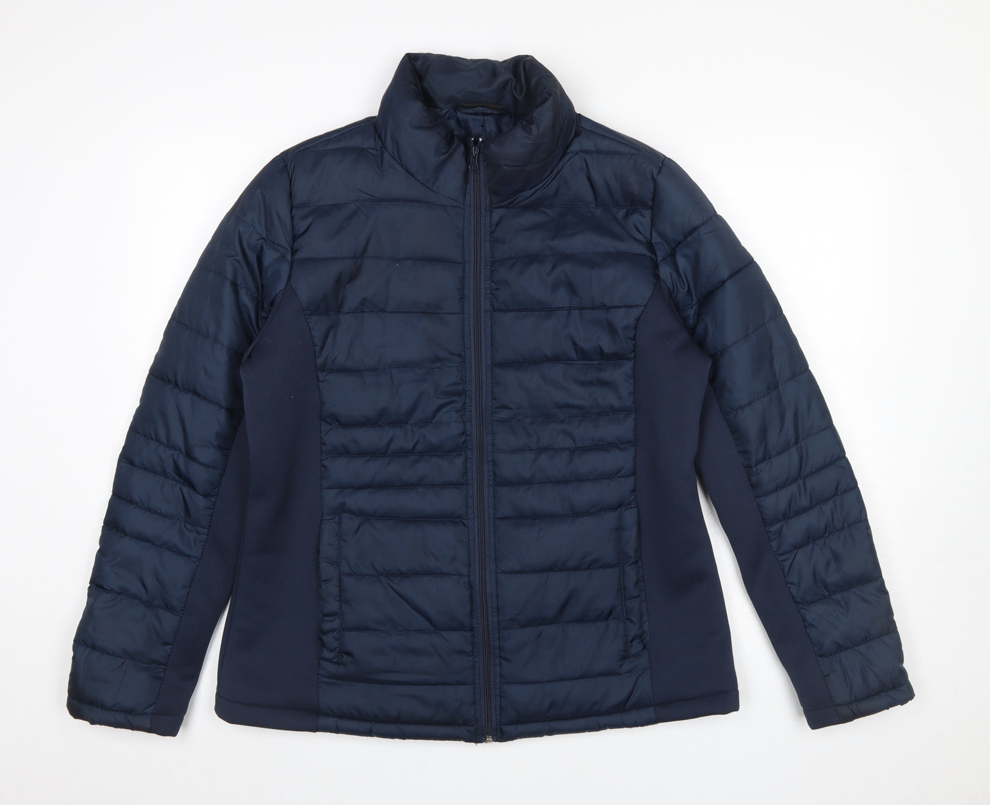 Janina Womens Blue Puffer Jacket Size 12 Quilted Mid-Length Zip Coat