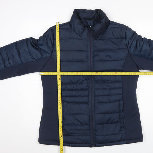 Janina Womens Blue Puffer Jacket Size 12 Quilted Mid-Length Zip Coat