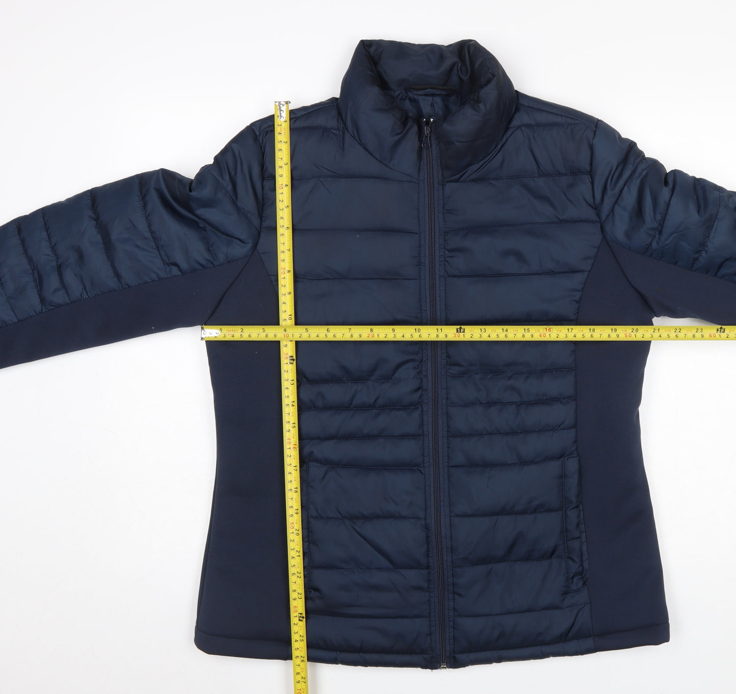 Janina Womens Blue Puffer Jacket Size 12 Quilted Mid-Length Zip Coat