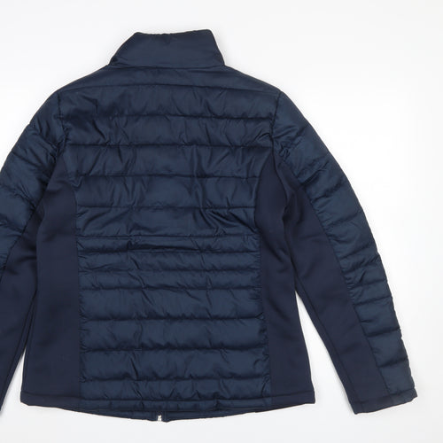 Janina Womens Blue Puffer Jacket Size 12 Quilted Mid-Length Zip Coat