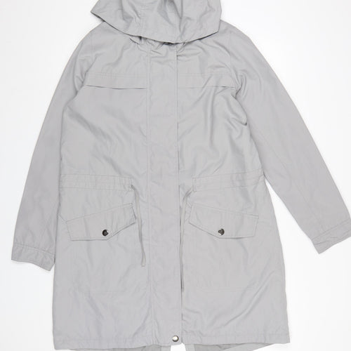 TU Women’s Grey Hooded Drawstring Long Parka Coat Size 14