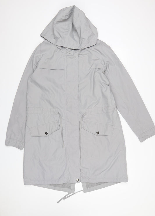 TU Women’s Grey Hooded Drawstring Long Parka Coat Size 14