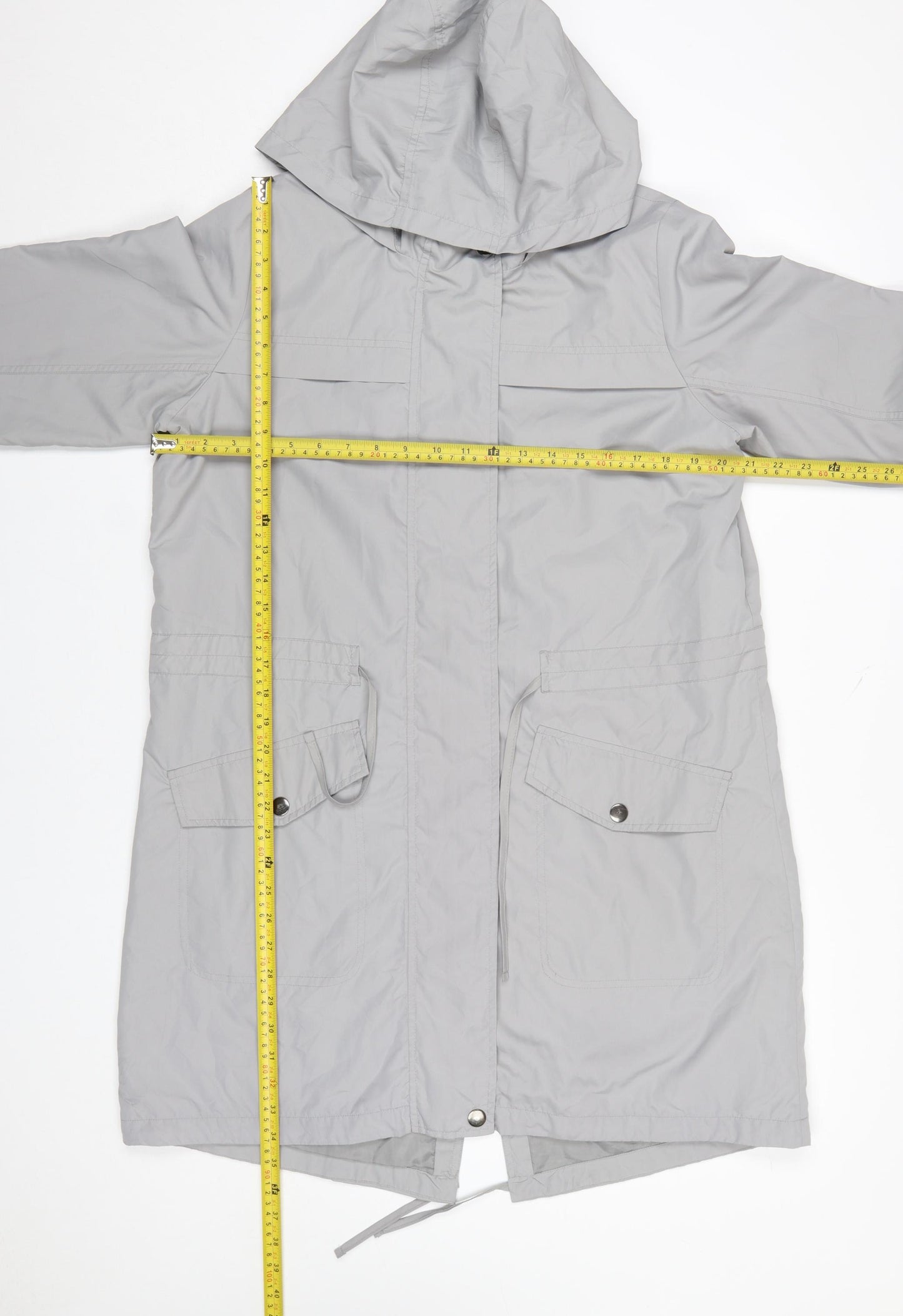 TU Women’s Grey Hooded Drawstring Long Parka Coat Size 14