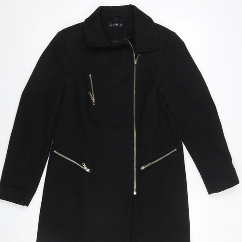 F&F Women Black Zip Up Mid-Length Coat Size 10