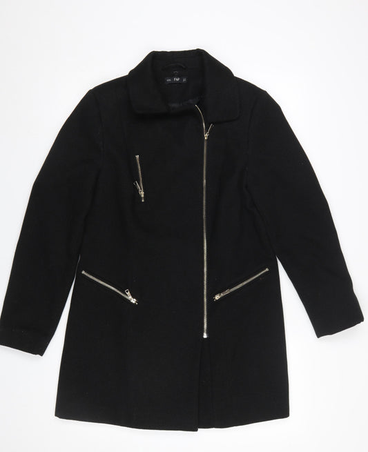 F&F Women Black Zip Up Mid-Length Coat Size 10