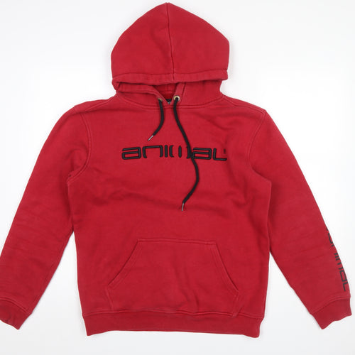 Animal Men's Red Pullover Hoodie Small Fleece Cotton Blend
