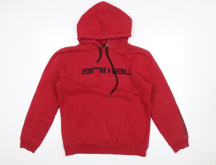 Animal Men's Red Pullover Hoodie Small Fleece Cotton Blend
