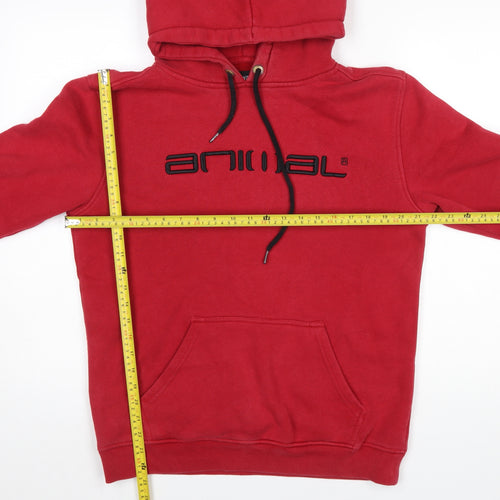 Animal Men's Red Pullover Hoodie Small Fleece Cotton Blend