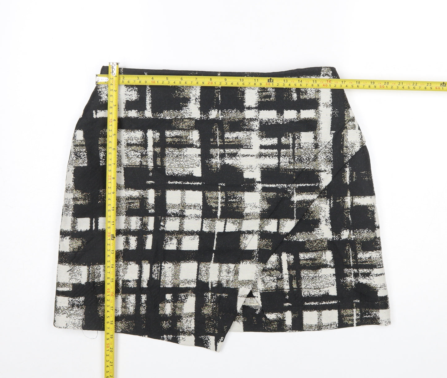 Oliver Bonas Women Black Check Wool Blend Pencil Skirt Size 14
