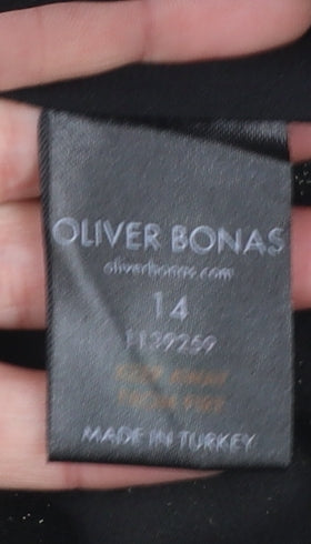 Oliver Bonas Women Black Check Wool Blend Pencil Skirt Size 14