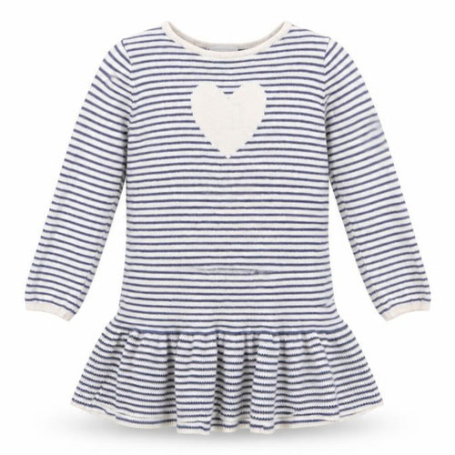 The Little White Company Girls Blue Striped Cotton Skater Dress 4-5 Years